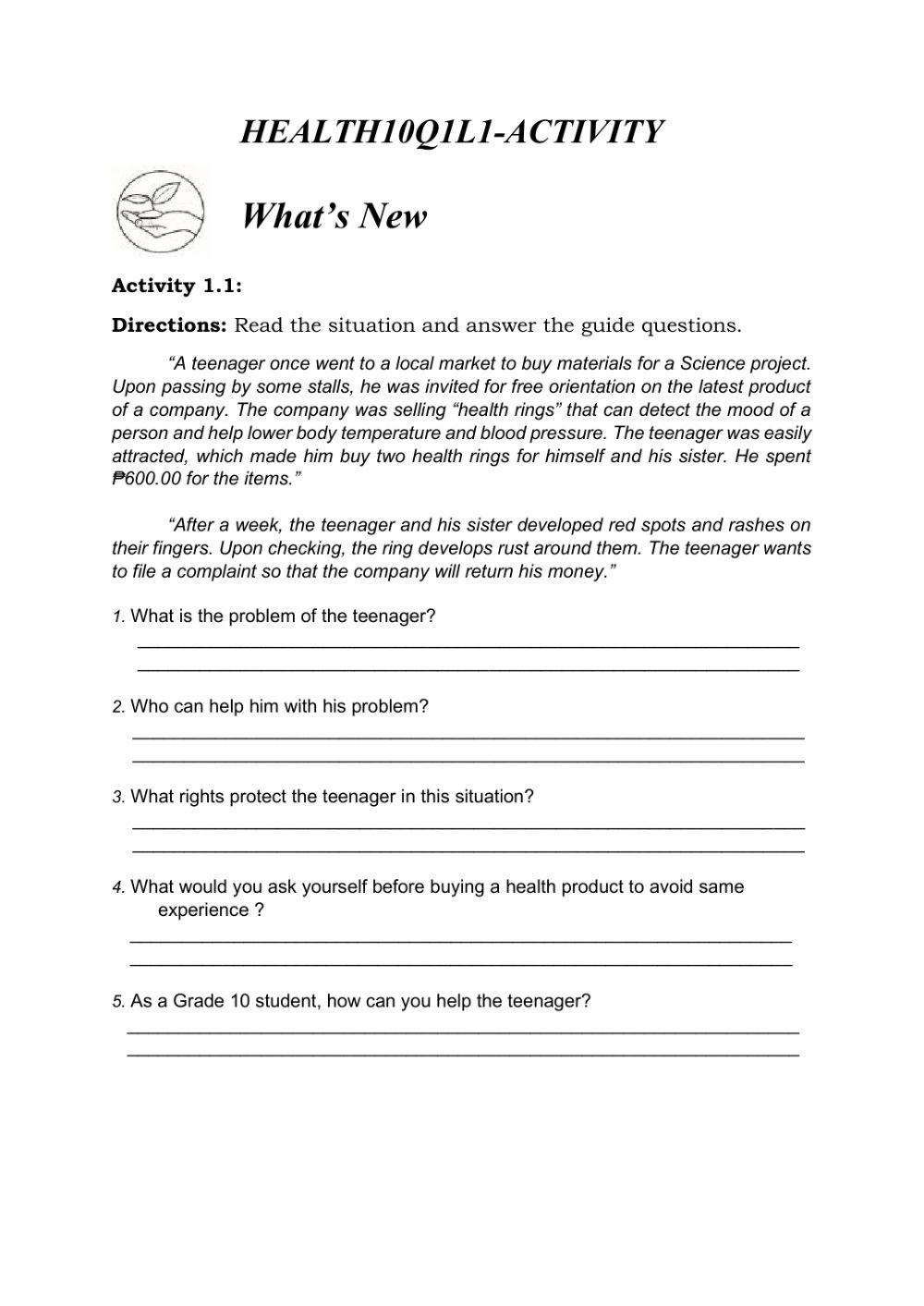 Health Activity worksheet | Live Worksheets