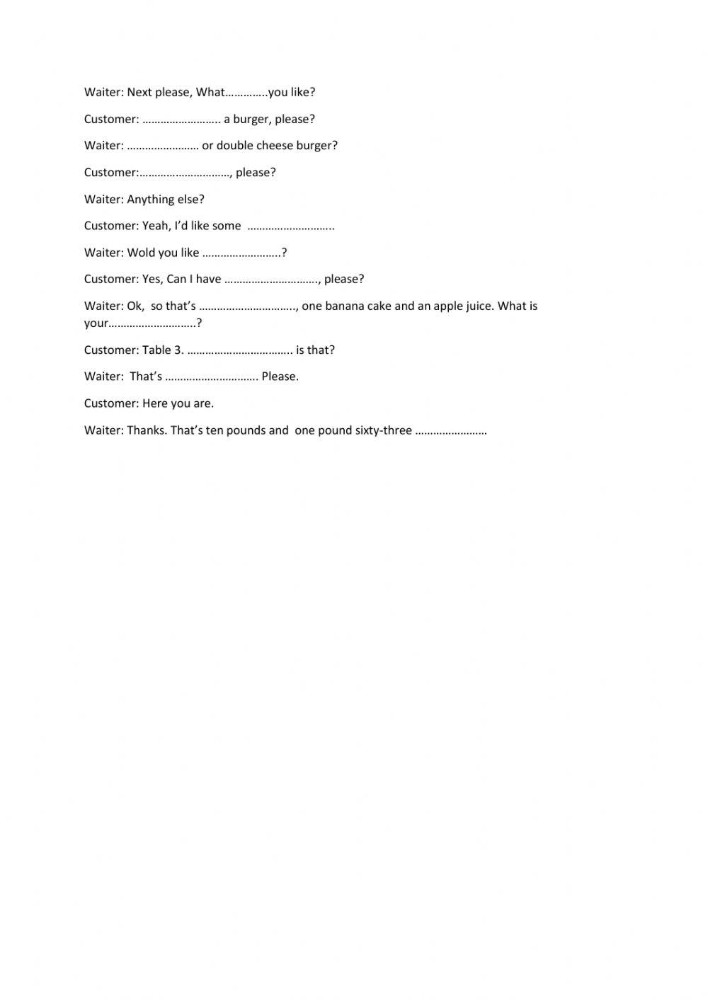 Ordering food in a cafe