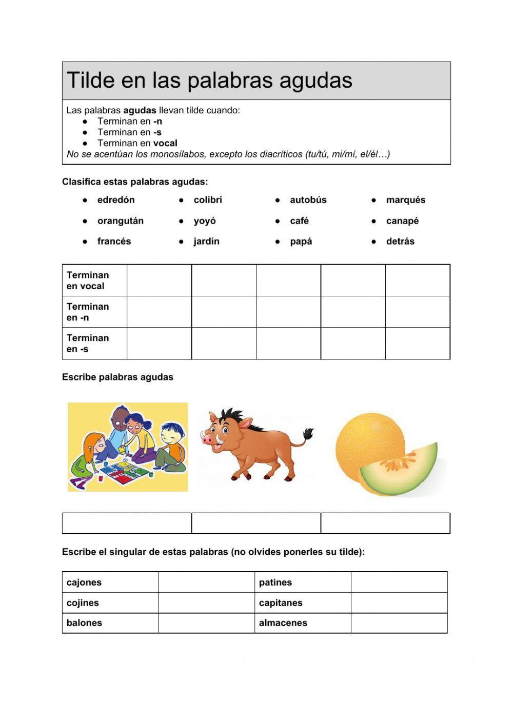 Tilde en palabras agudas