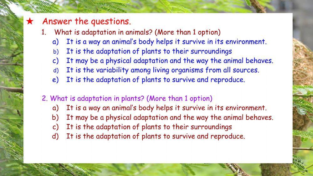 Adaptation in animals and plants