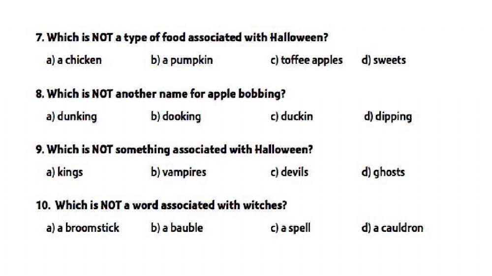 Halloween vocabulary quiz