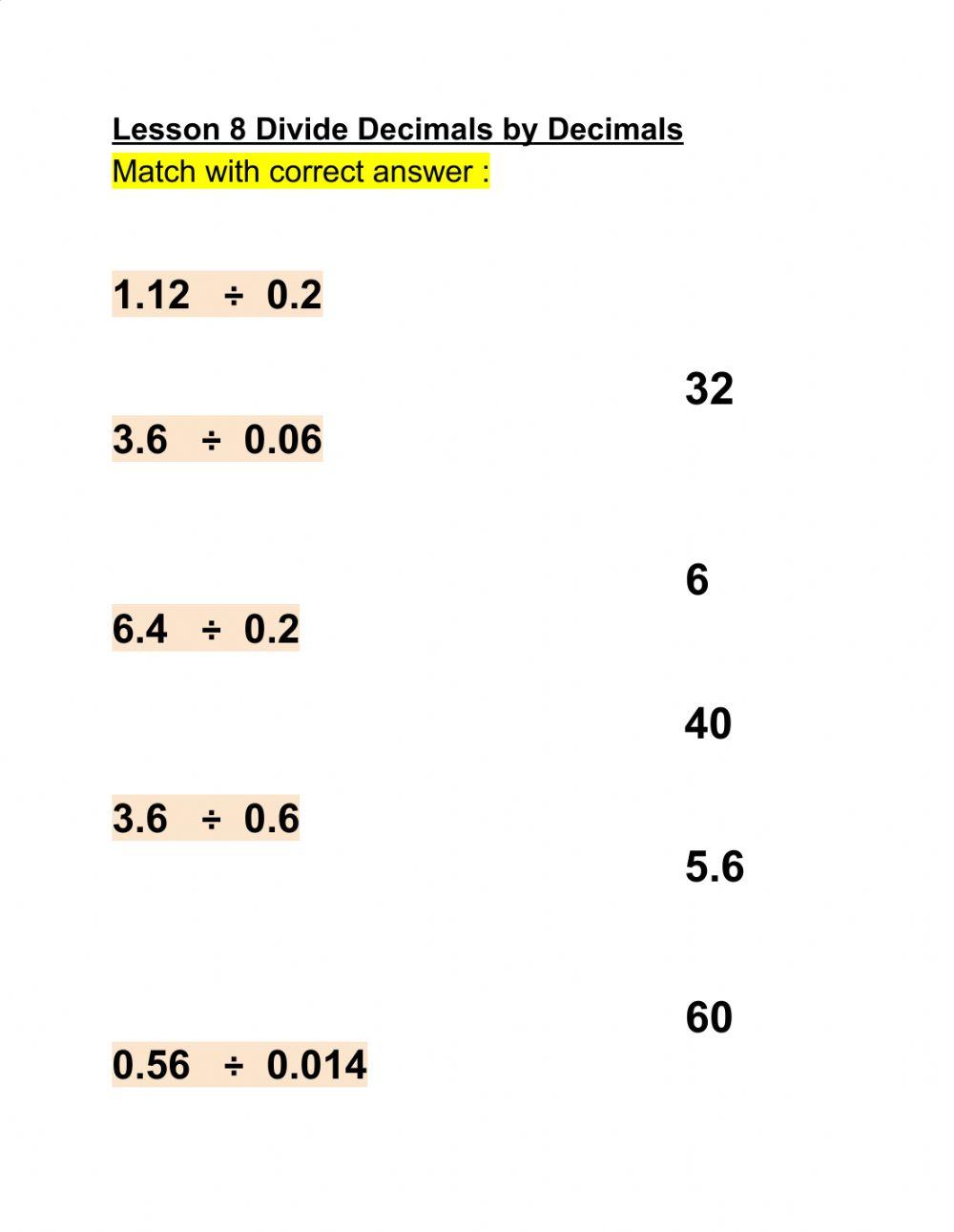 Divide decimals by decimals