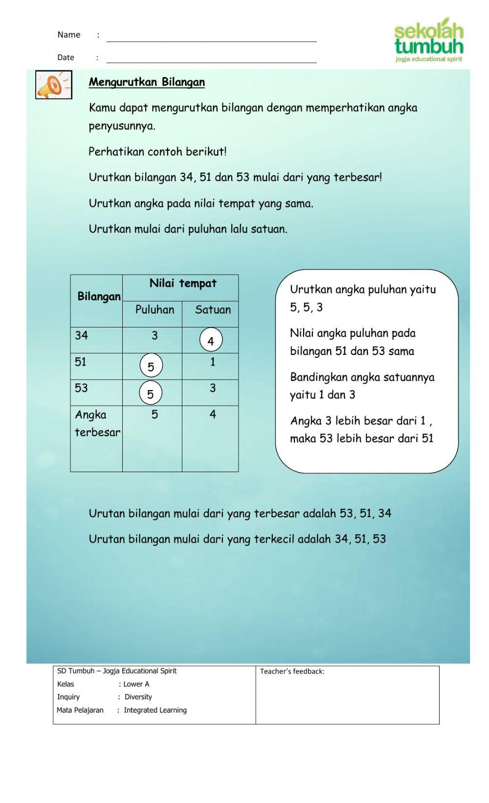 Membandingkan dan Mengurutkan Bilangan (b)