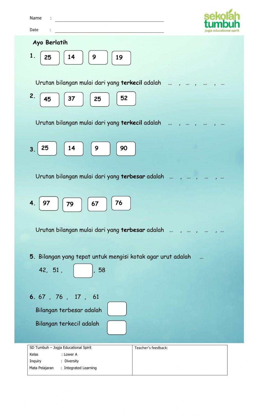 Membandingkan dan Mengurutkan Bilangan (b)