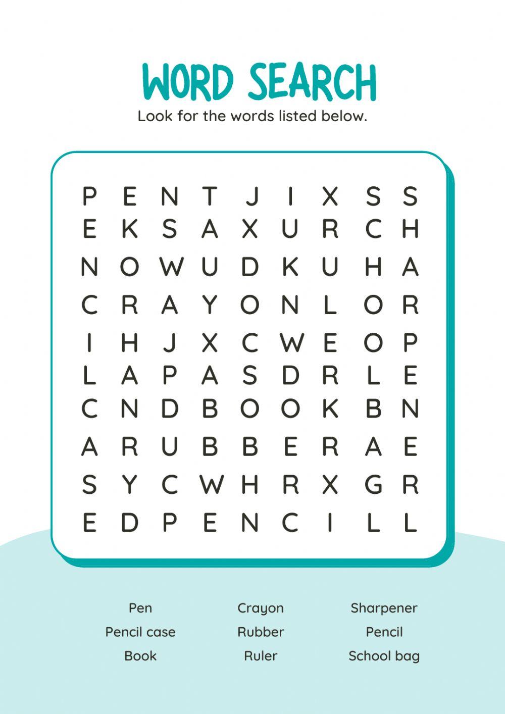 Word search School Materials