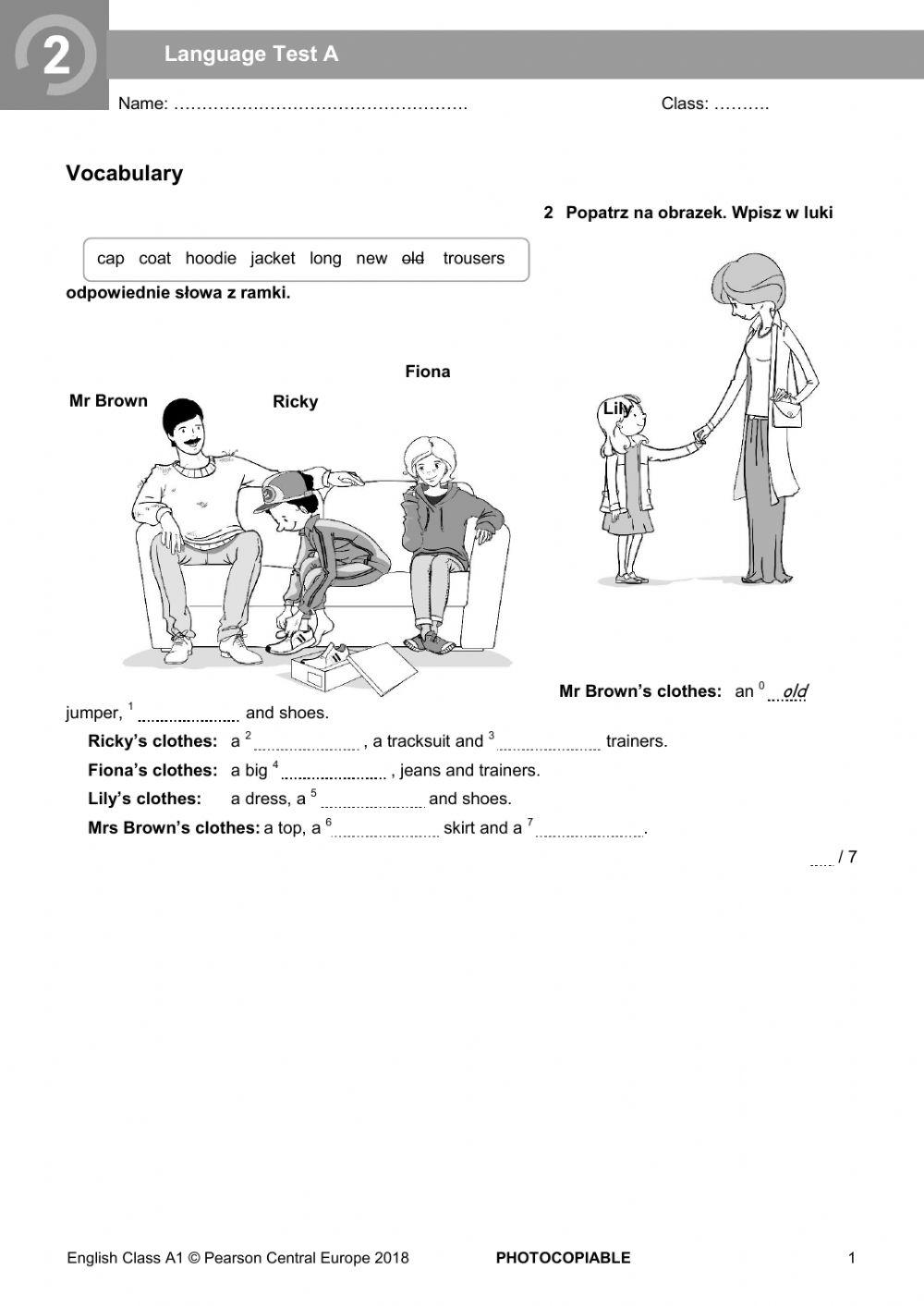 English Class A1 Test Unit 2 online exercise for | Live Worksheets