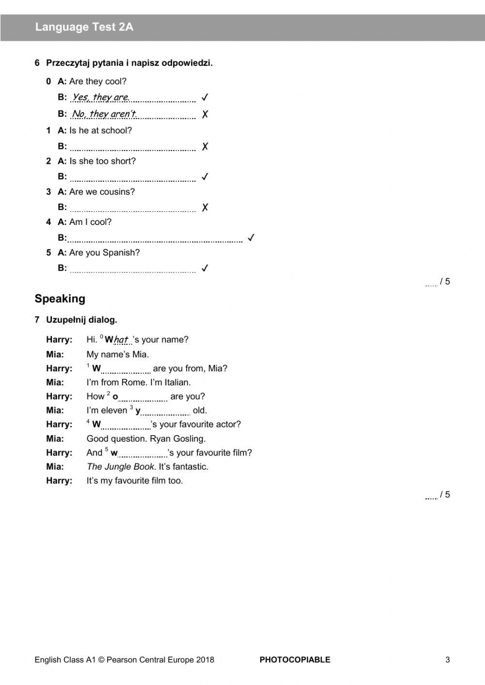 6170251 | English Class A1 Test Unit 2 | Aneta Sosnowska