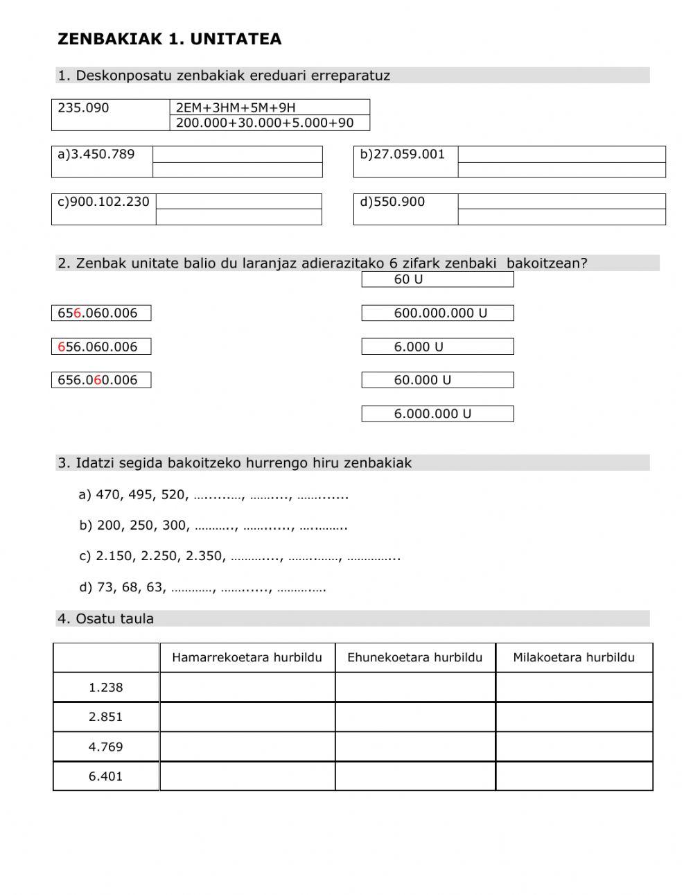 Zenbakiak 1. Unitatea