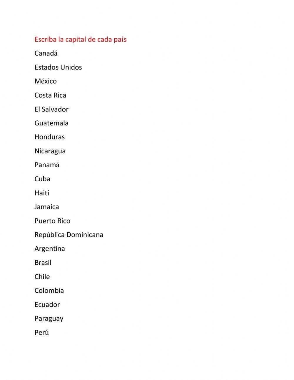 Países de América con sus capitales