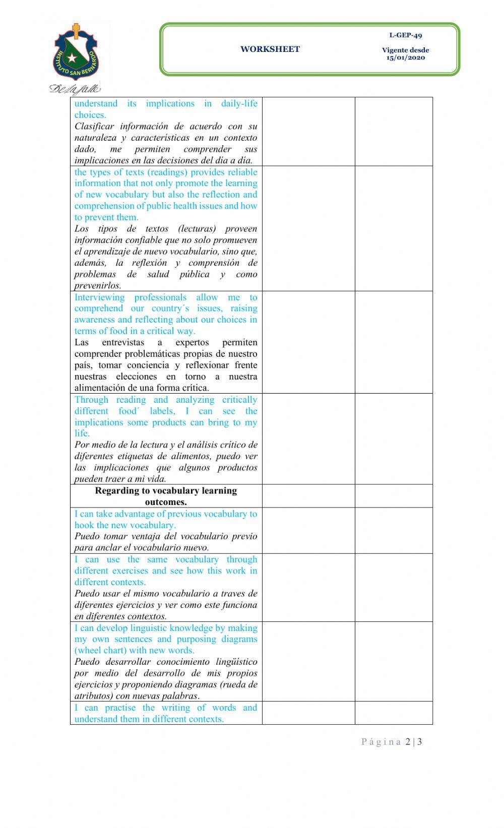 Second worksheet assessment