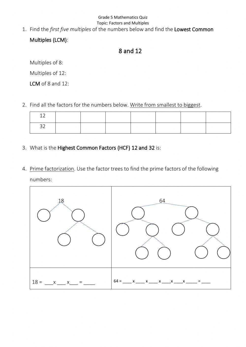Factors and Multiples