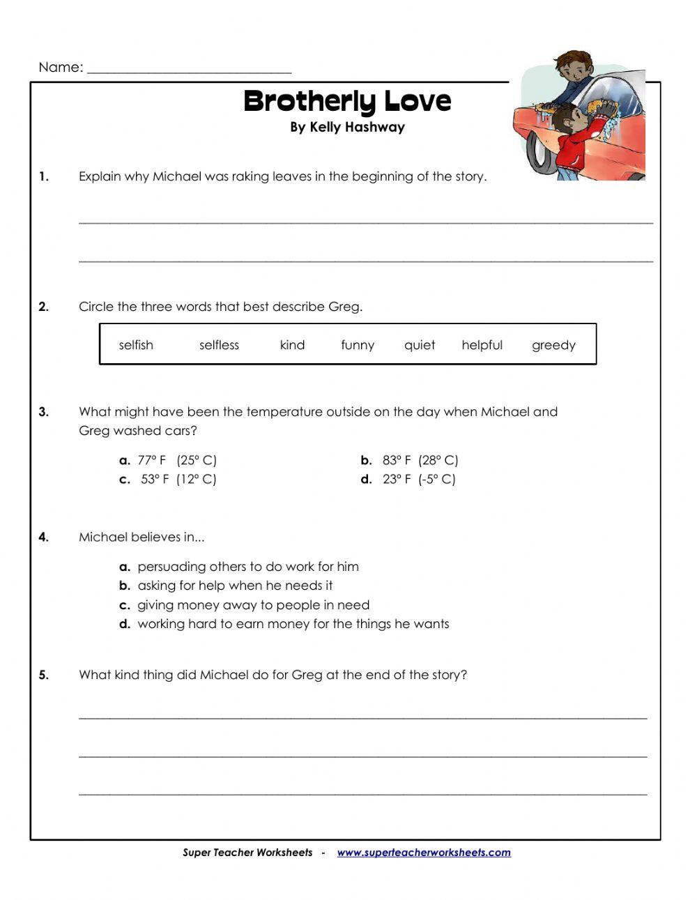 Super Teacher - Brotherly Love Grade 3 Reading