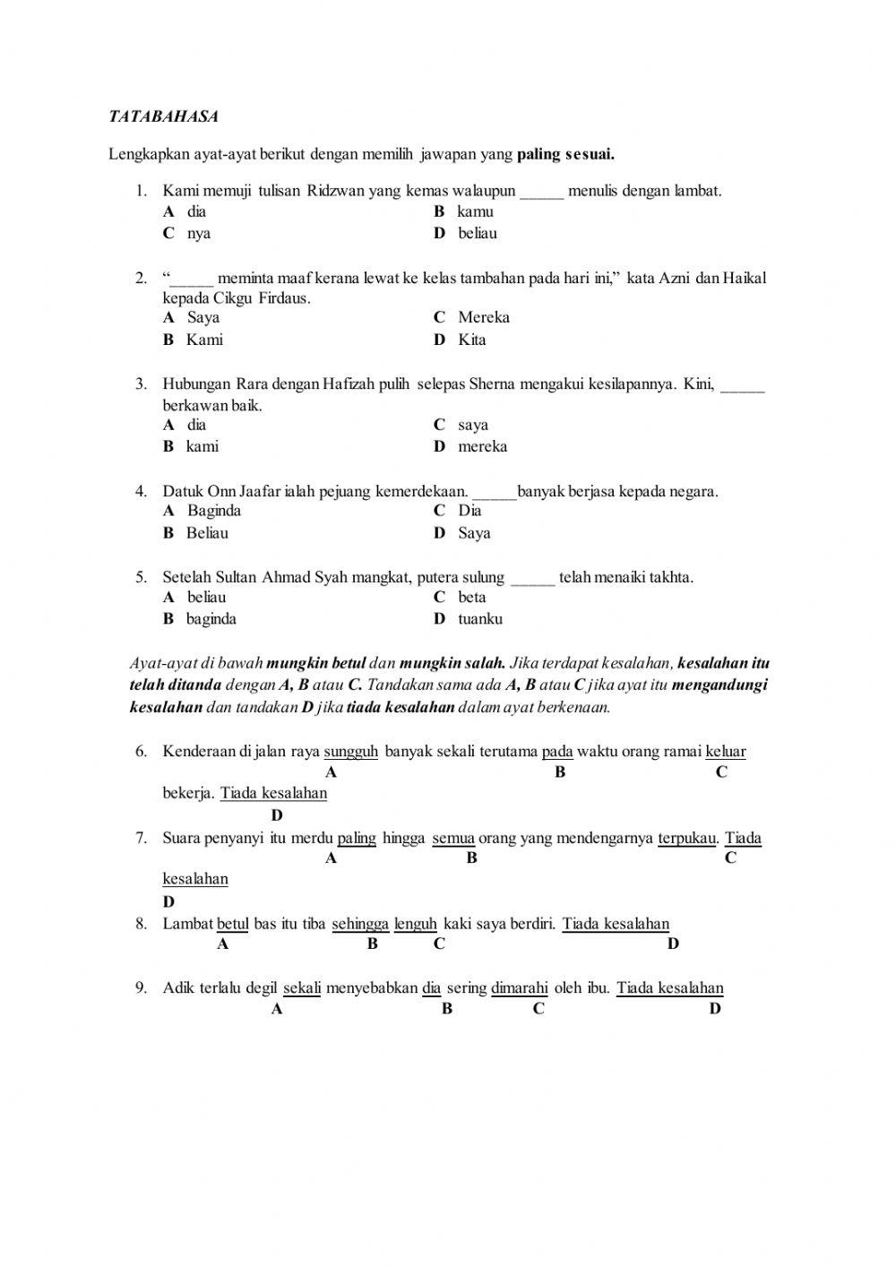 Bahasa Melayu Kertas 1 Bahasa Melayu Kertas 1