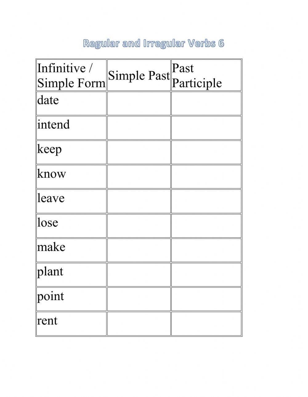 Regular and Irregular verbs 6