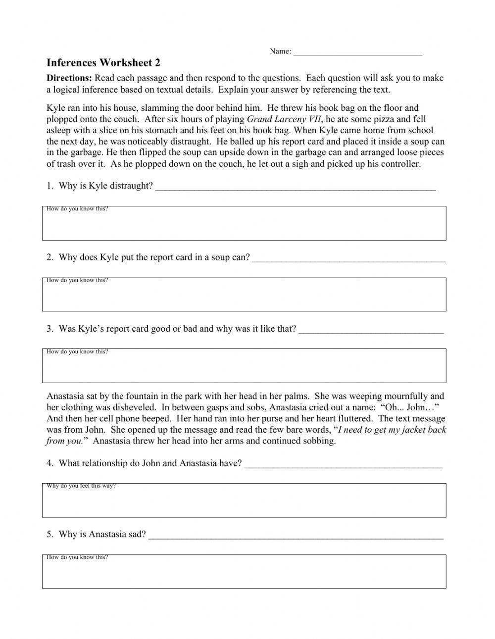 Inference Worksheet 6 online exercise for Live Worksheets