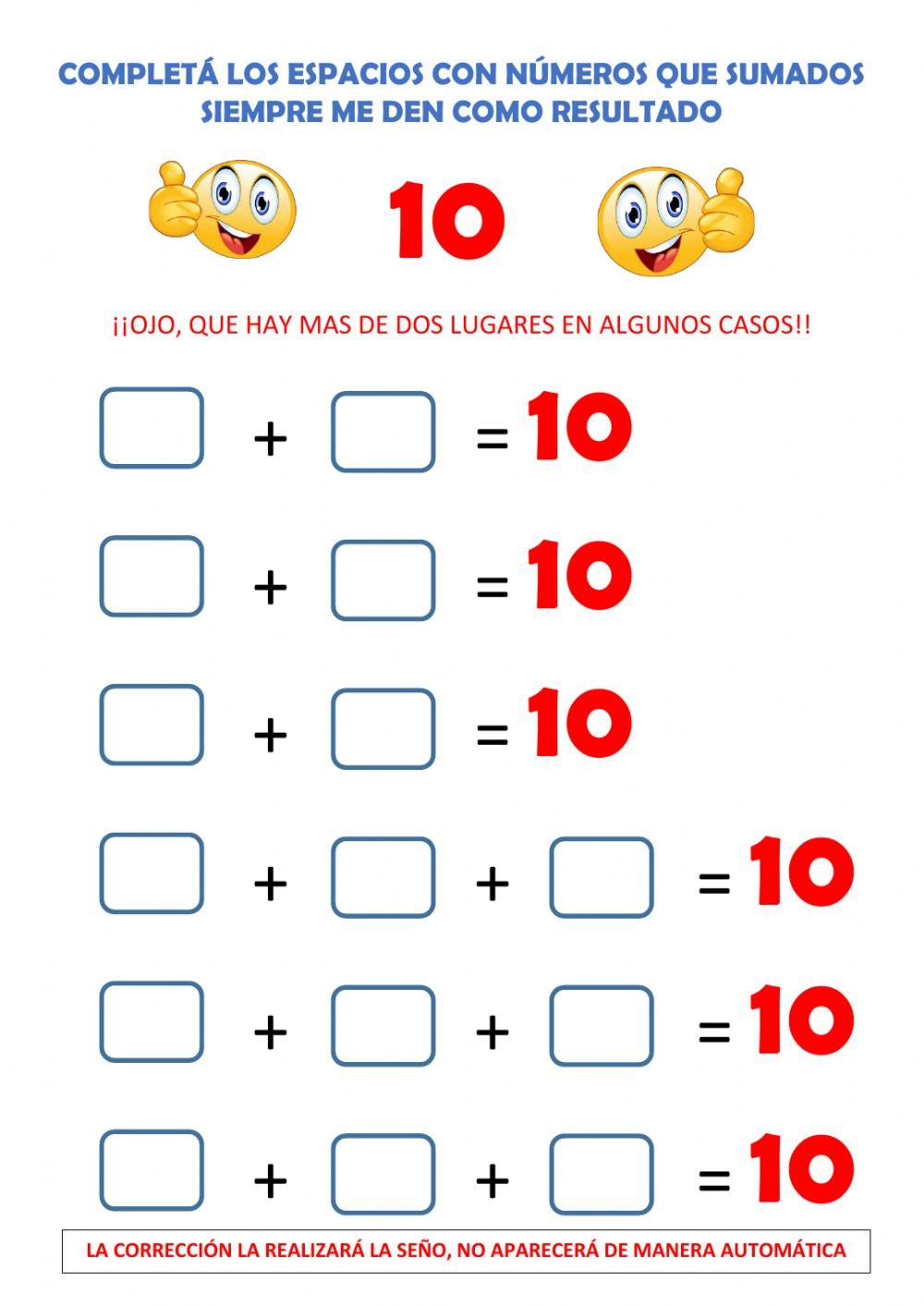 447319 | Sumas que den 10 | Esc20DE18 | LiveWorksheets