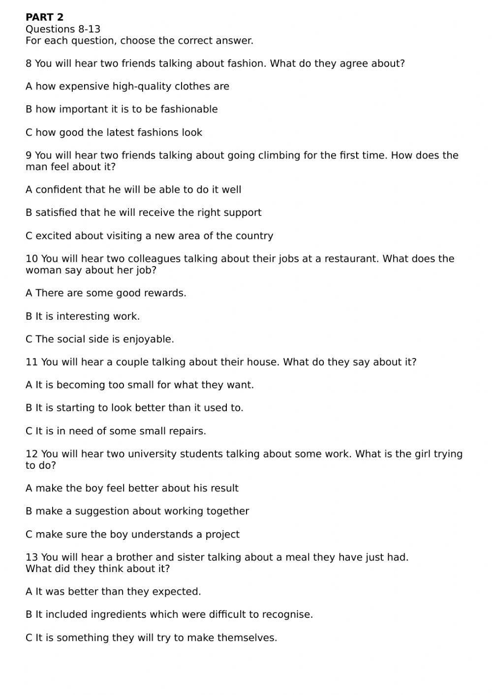 LISTENING final exam - PET