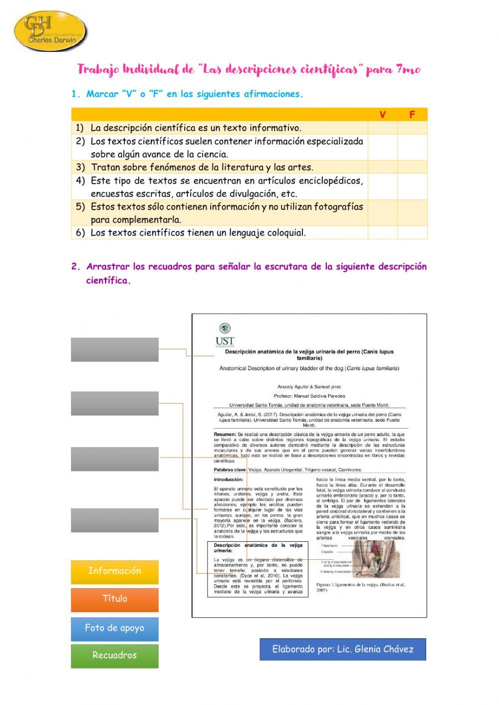 Trabajo Individual de “Las descripciones científicas” para 7mo