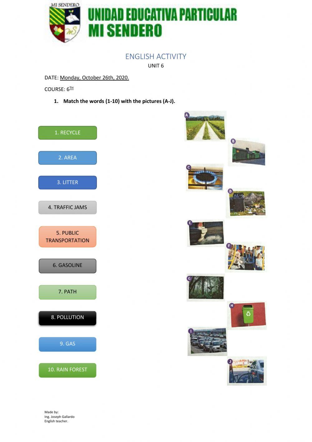 6th Vocabulary The Environment