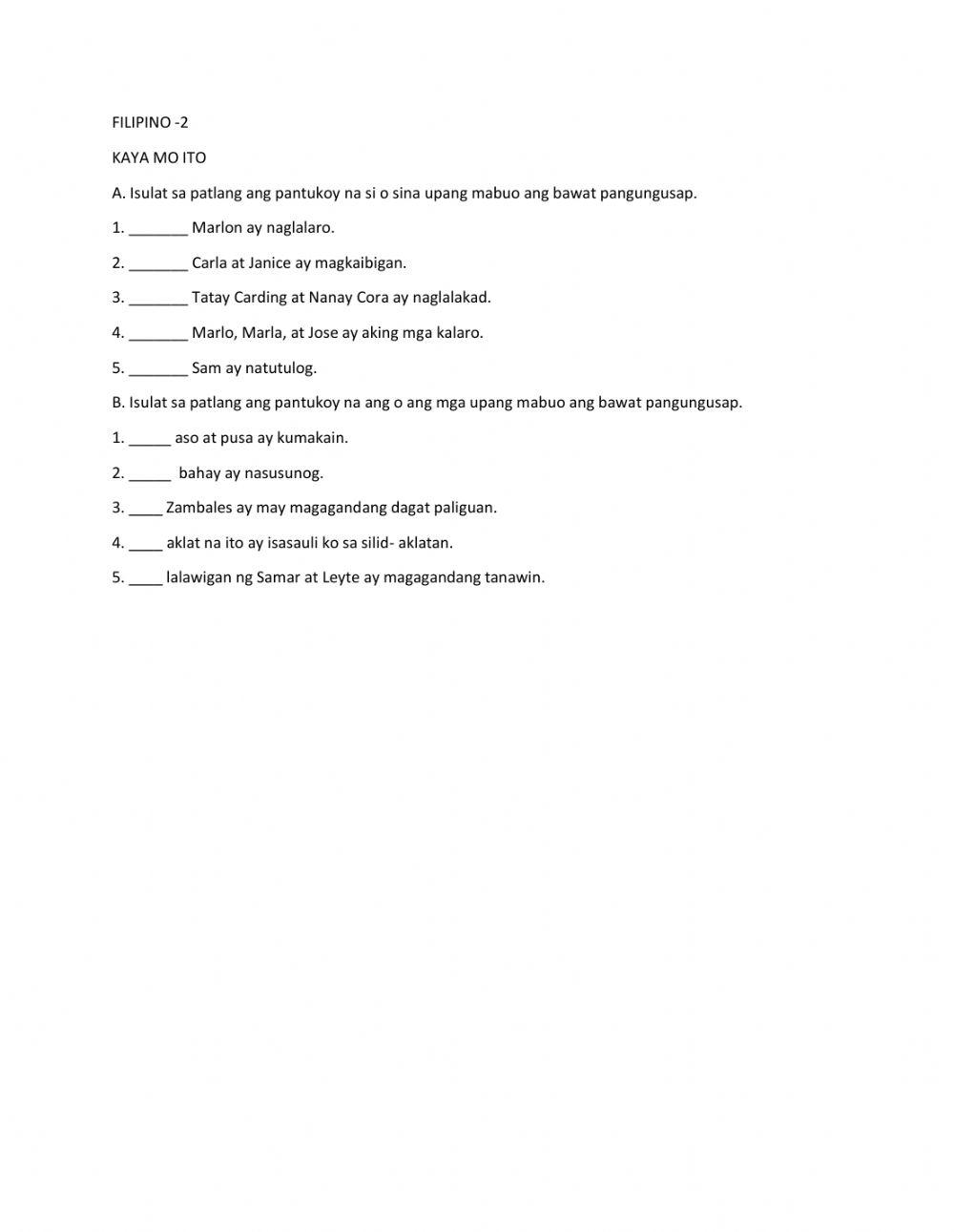 Filipino-2 worksheet | Live Worksheets