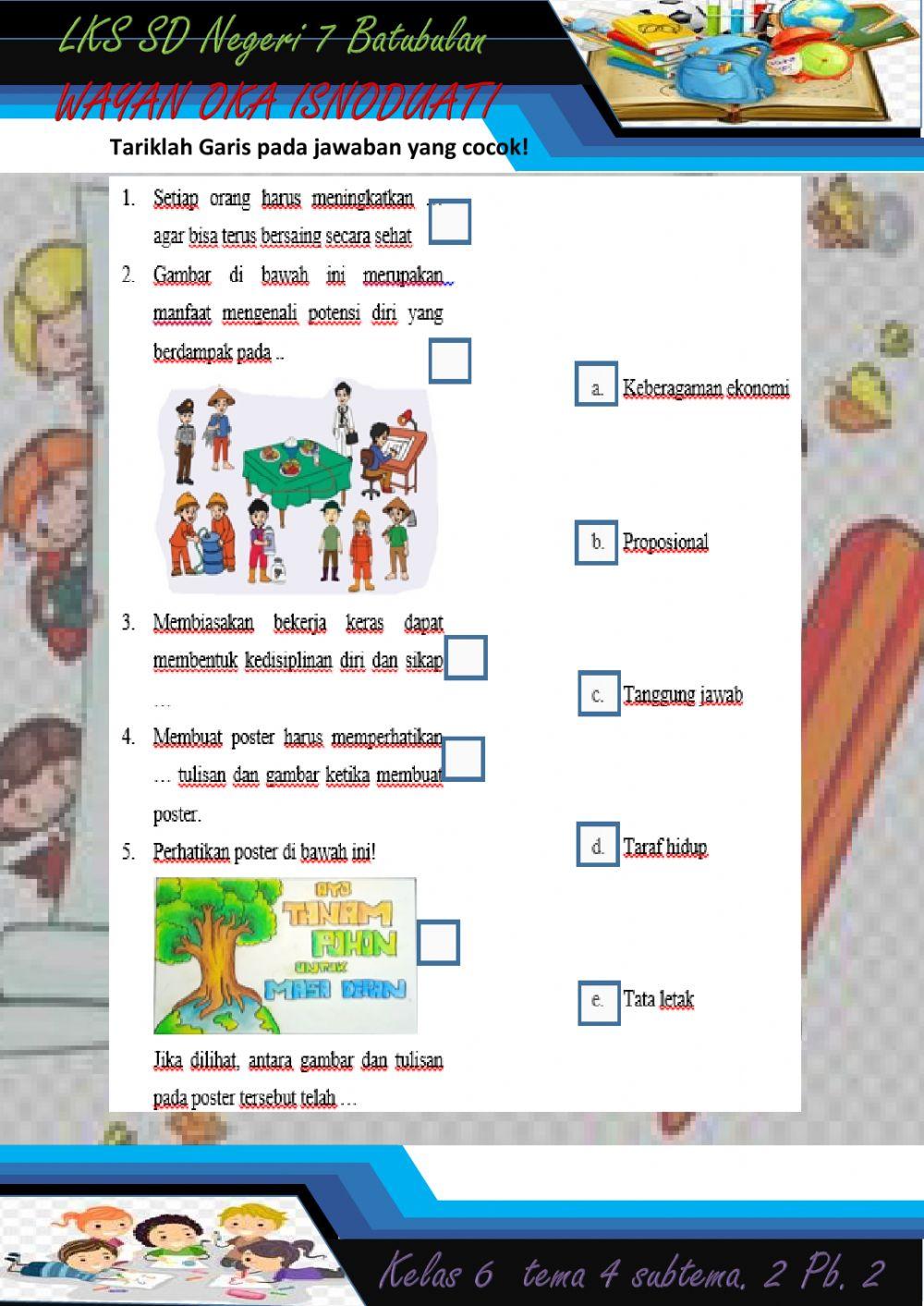 LEMBAR KERJA SISWA kelas 6 tema 4 potensi diri dan poster