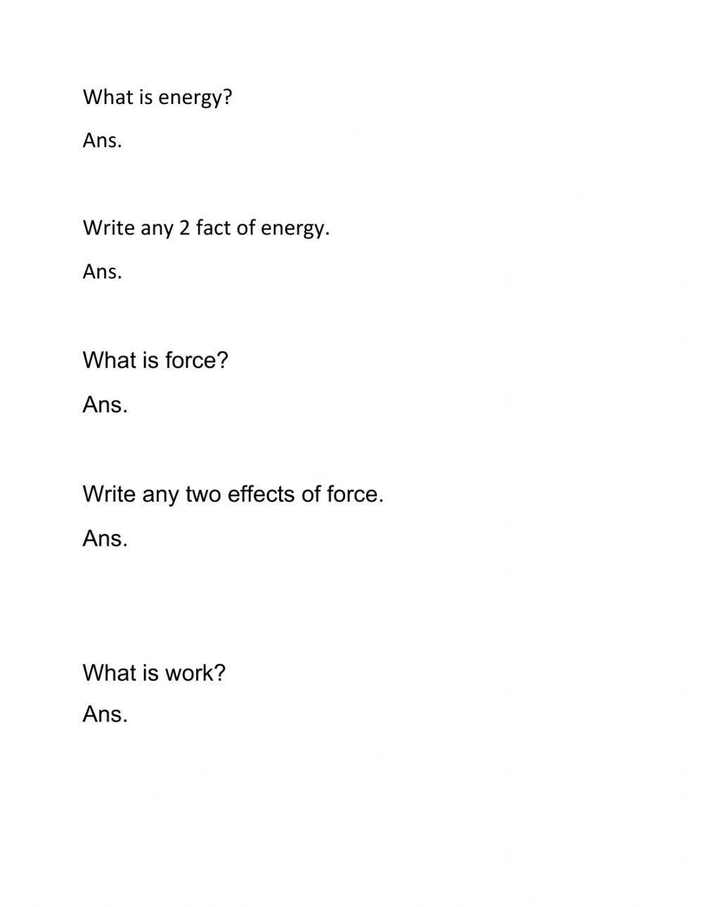 Work, Force and Energy