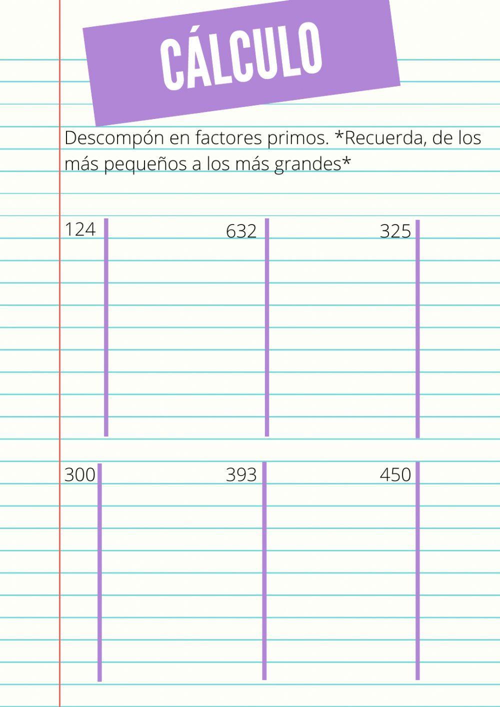 Descomposición en factores primos - Cálculo
