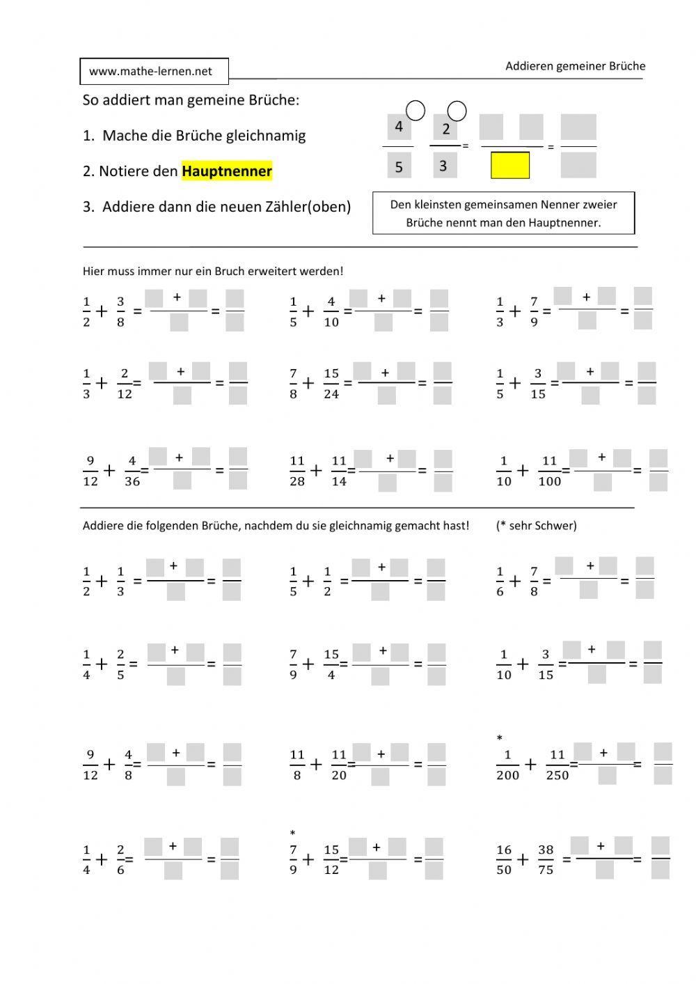 Addition von Brüchen
