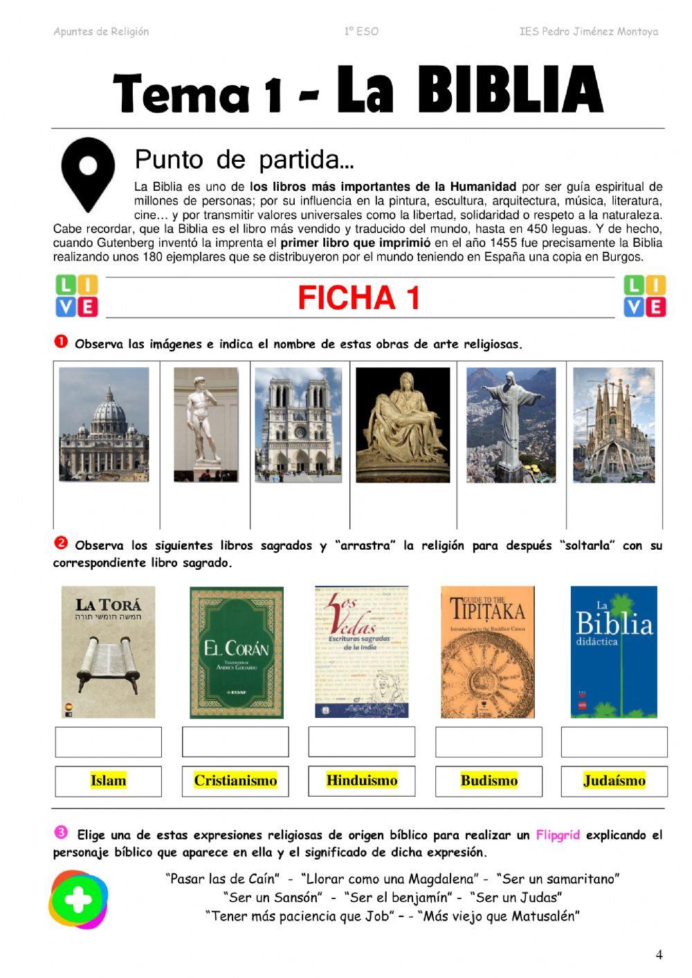 1º ESO. Tema 1. La Biblia. Ficha 1