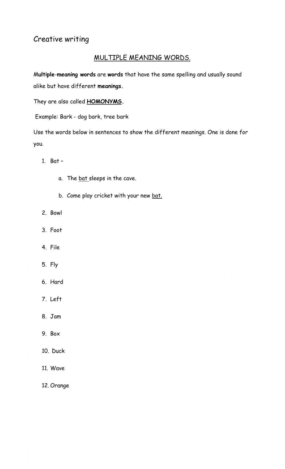 Multiple meaning words