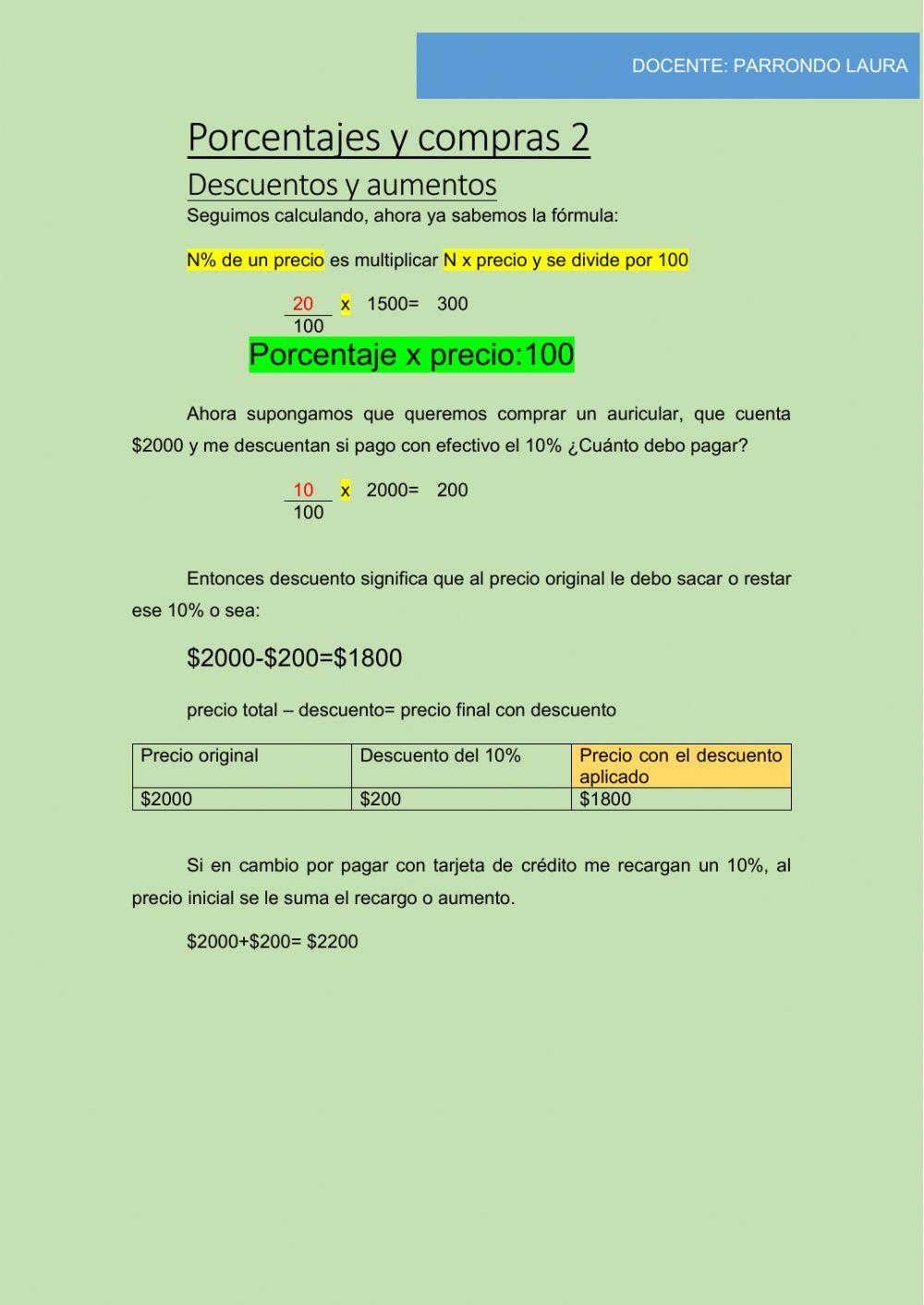 Porcentajes y compras 2