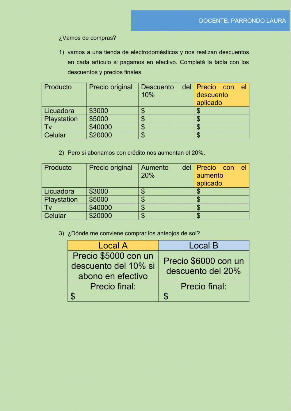 Porcentajes y compras 2