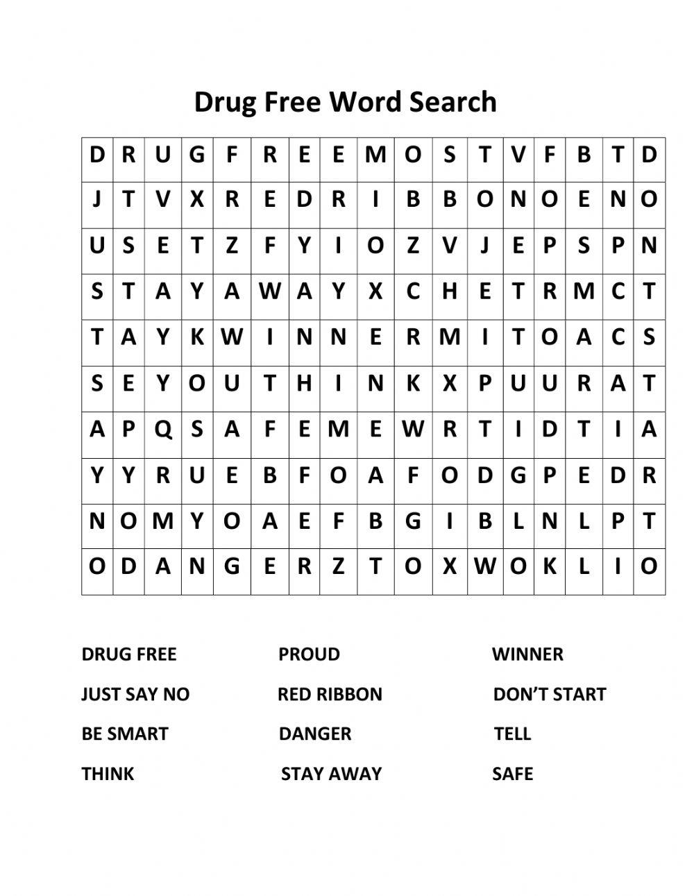 Red Ribbon Week word search