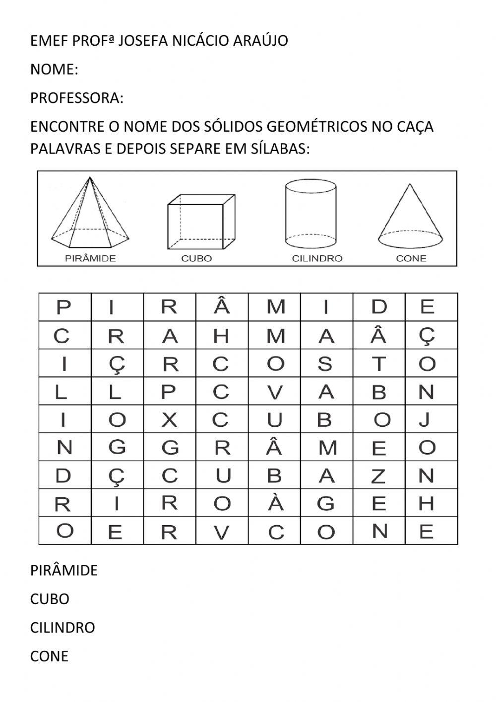 Caça palavras sólidos