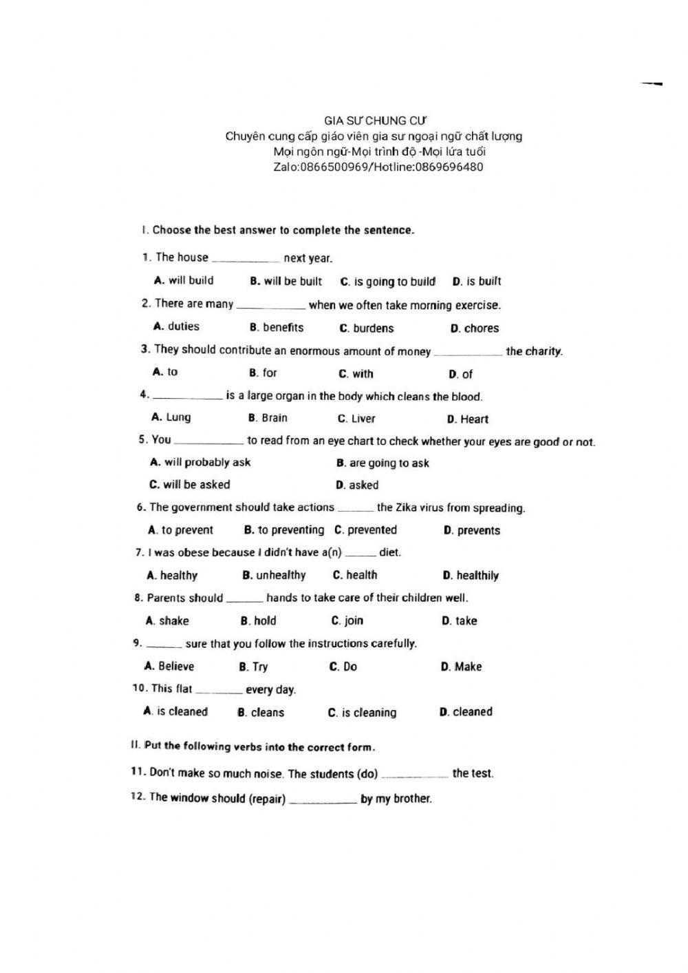 Kiểm tra 15p- test2- lớp 10