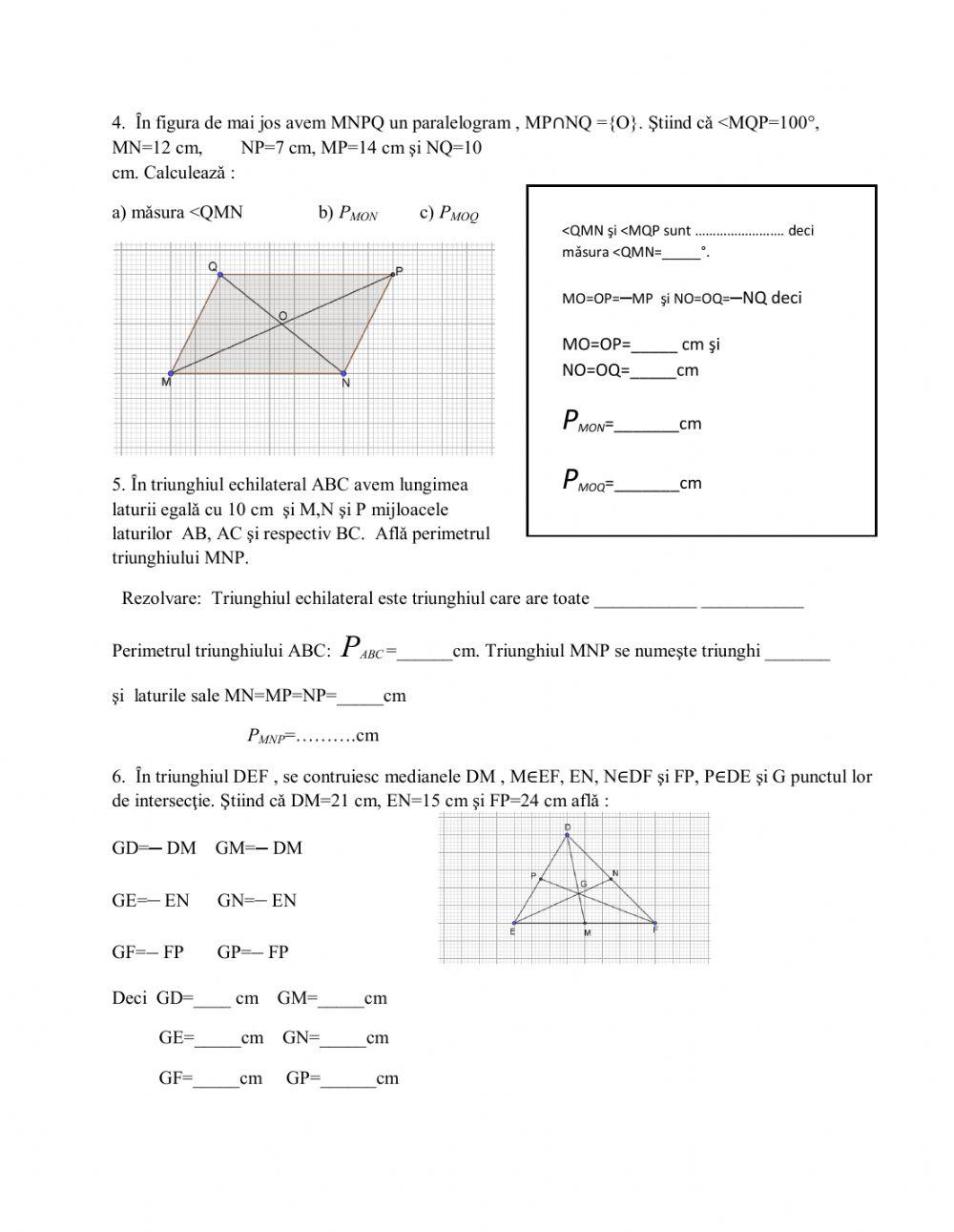 Test-patrulaterul convex. Paralelogramul. Linia mijlocie in triunghi