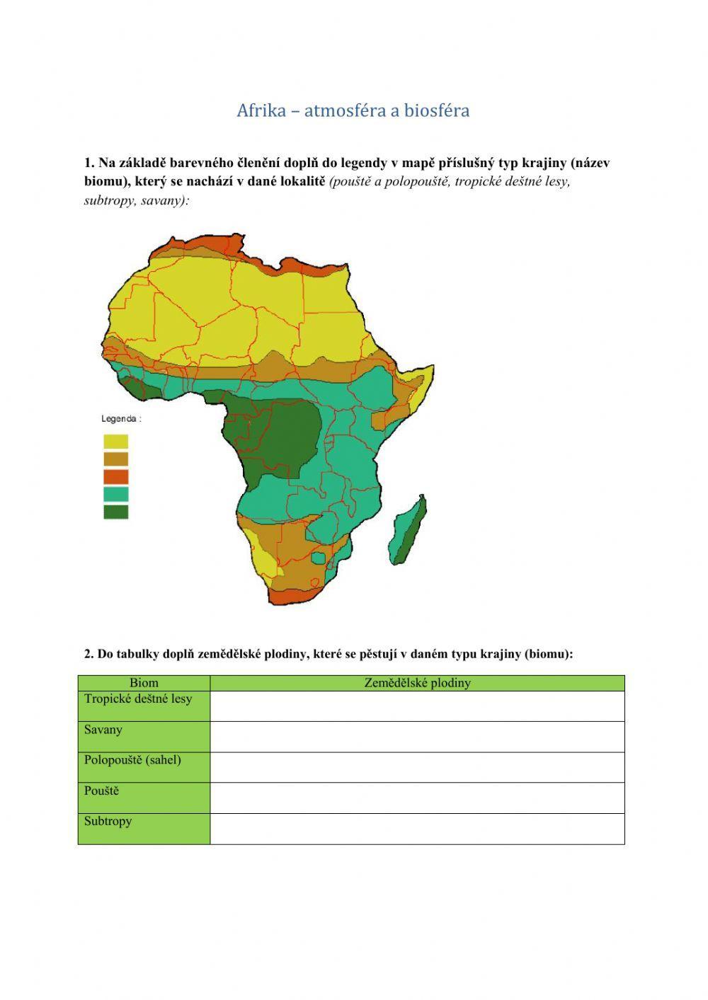Afrika - atmosféra a biosféra