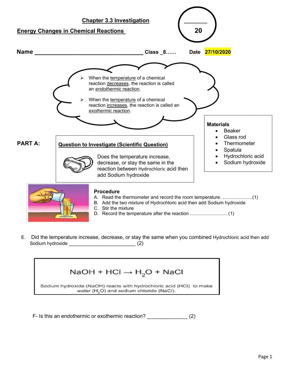 Endothermic and exothermic experiment