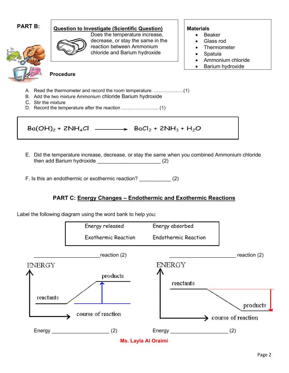 Endothermic and exothermic experiment