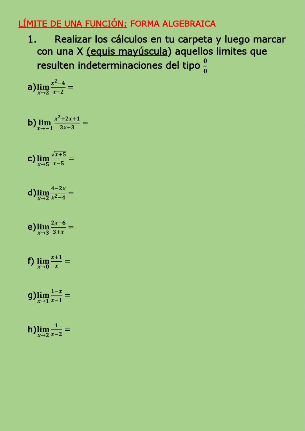 Limite en forma algebraica