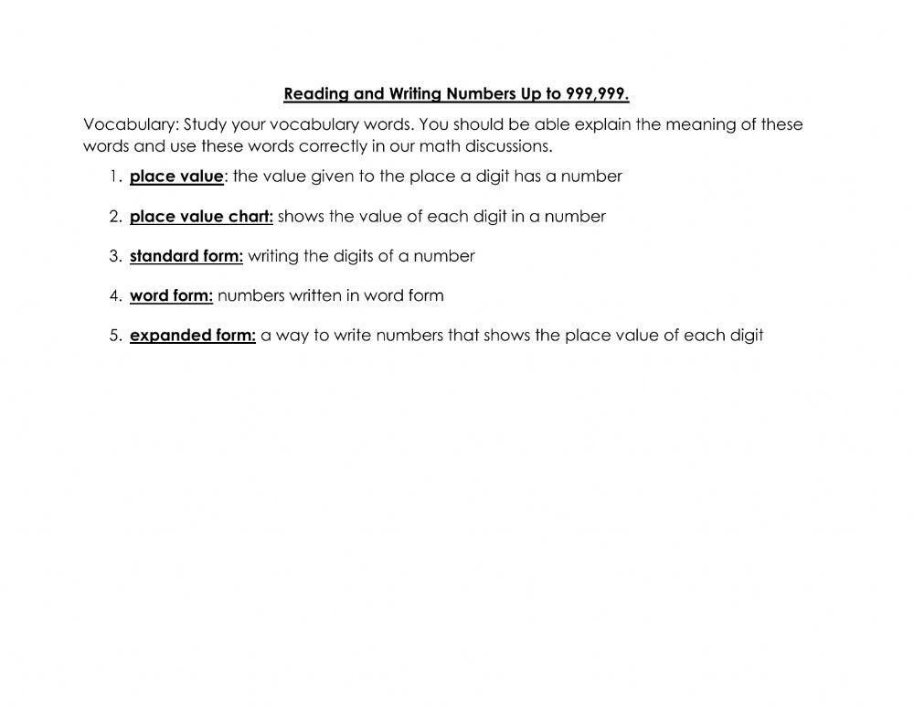 Reading and Writing Numbers