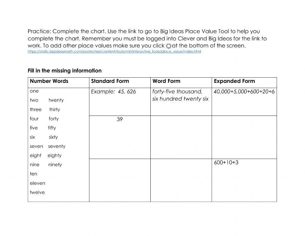Reading and Writing Numbers