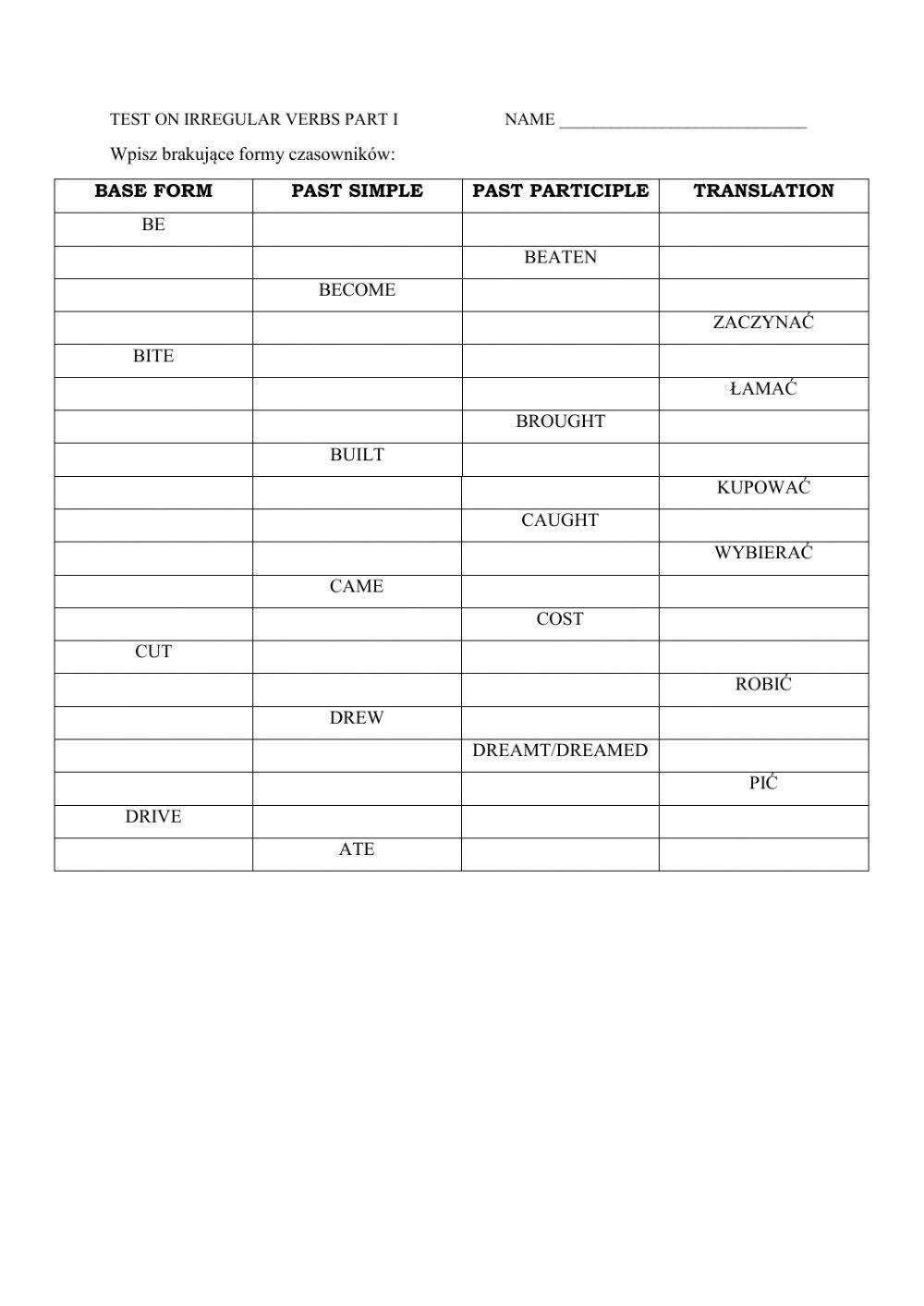 Irregular verbs