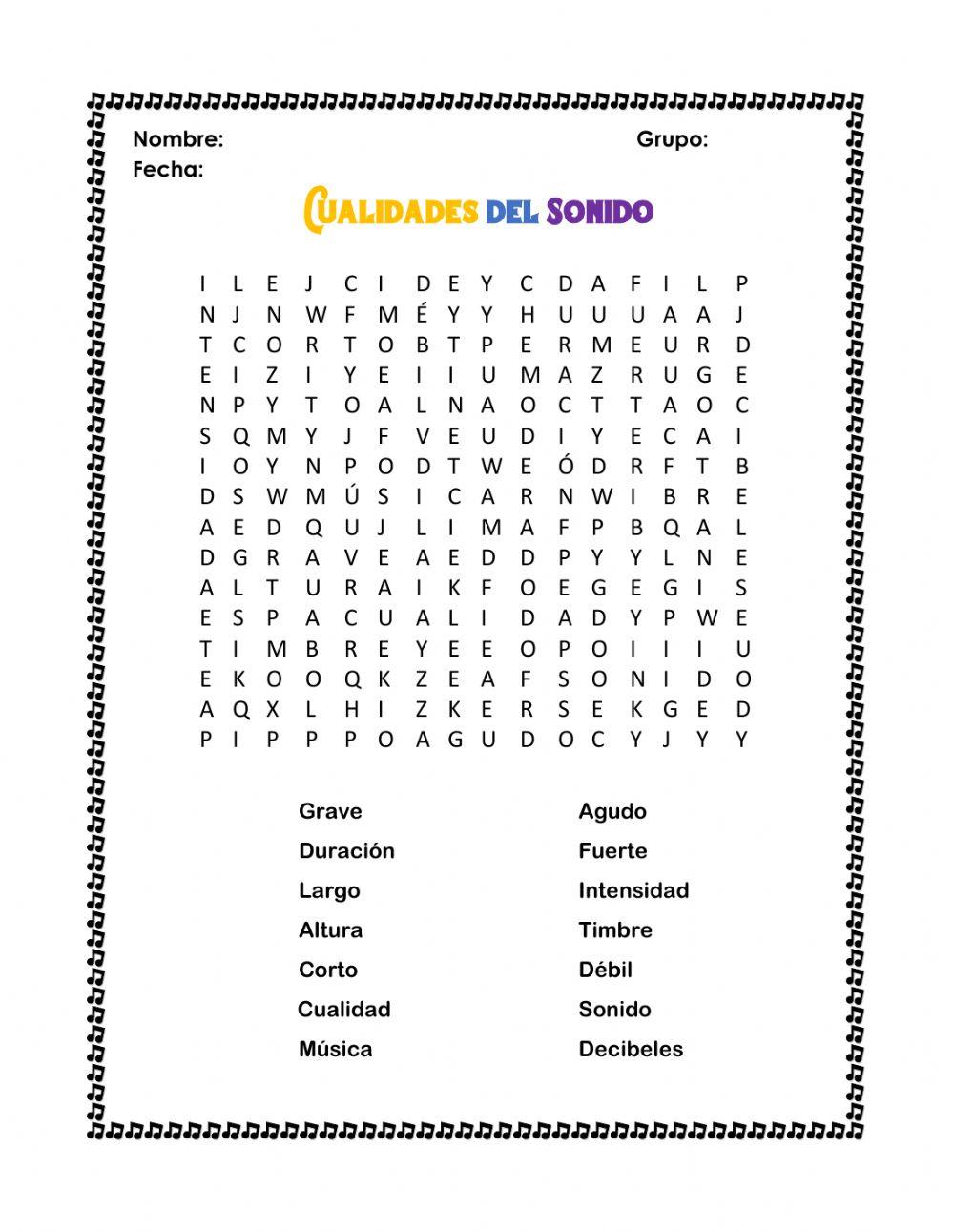 Crucigrama Conceptos del Sonido