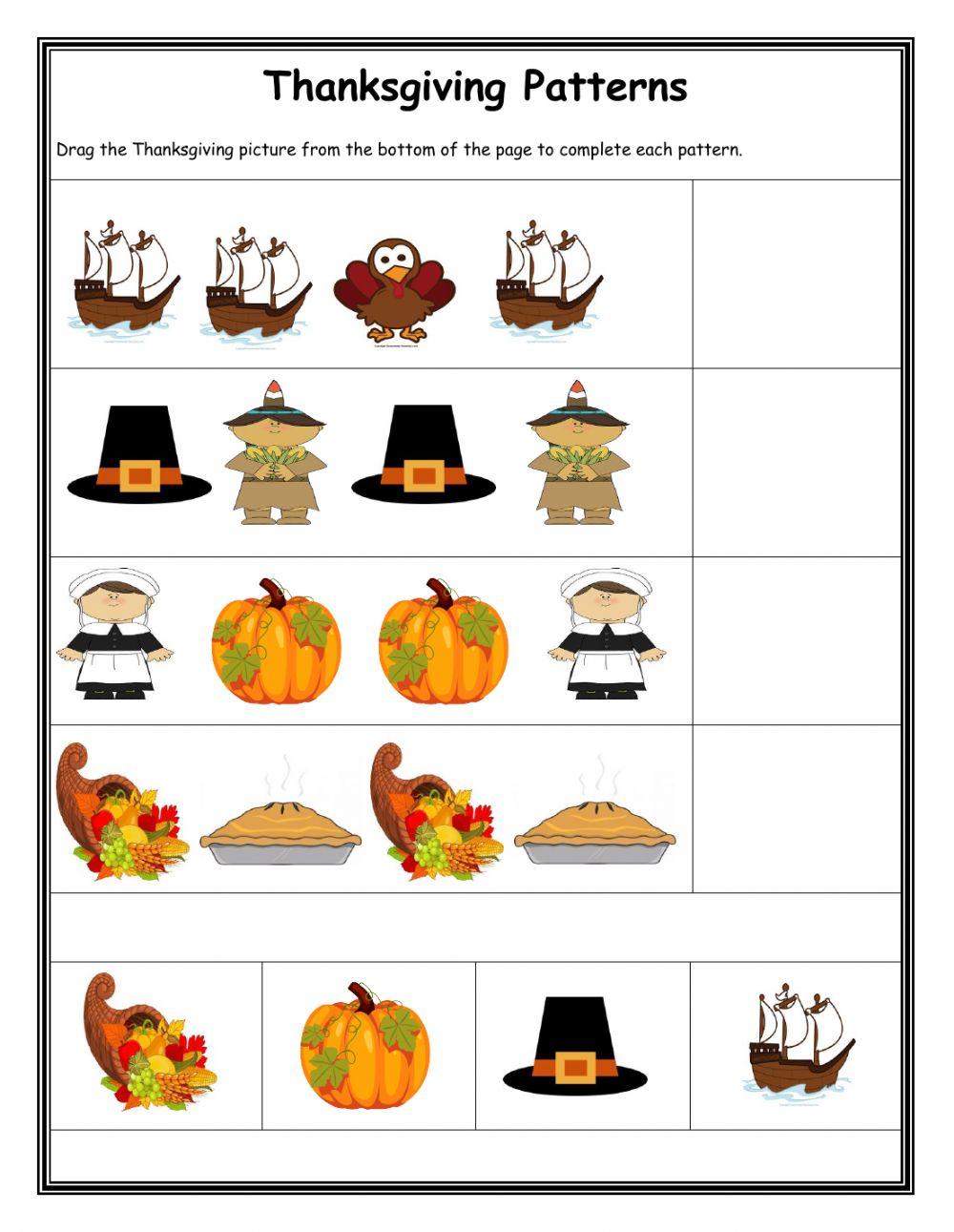 Thanksgiving Patterns Worksheet Thanksgiving Patterns Worksheet