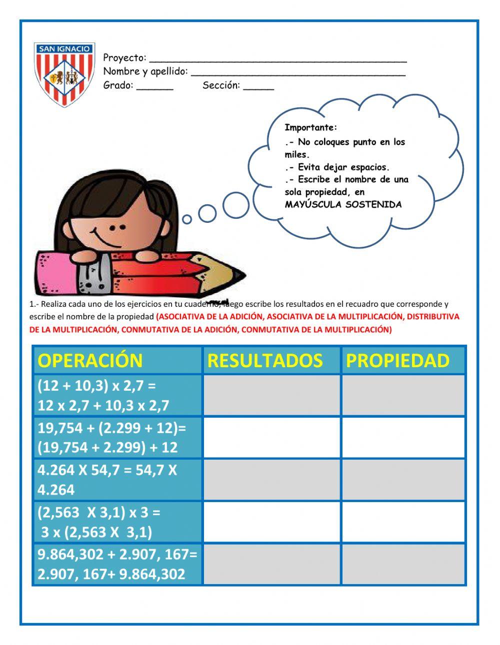 Propiedades de la adición y de la multiplicación.