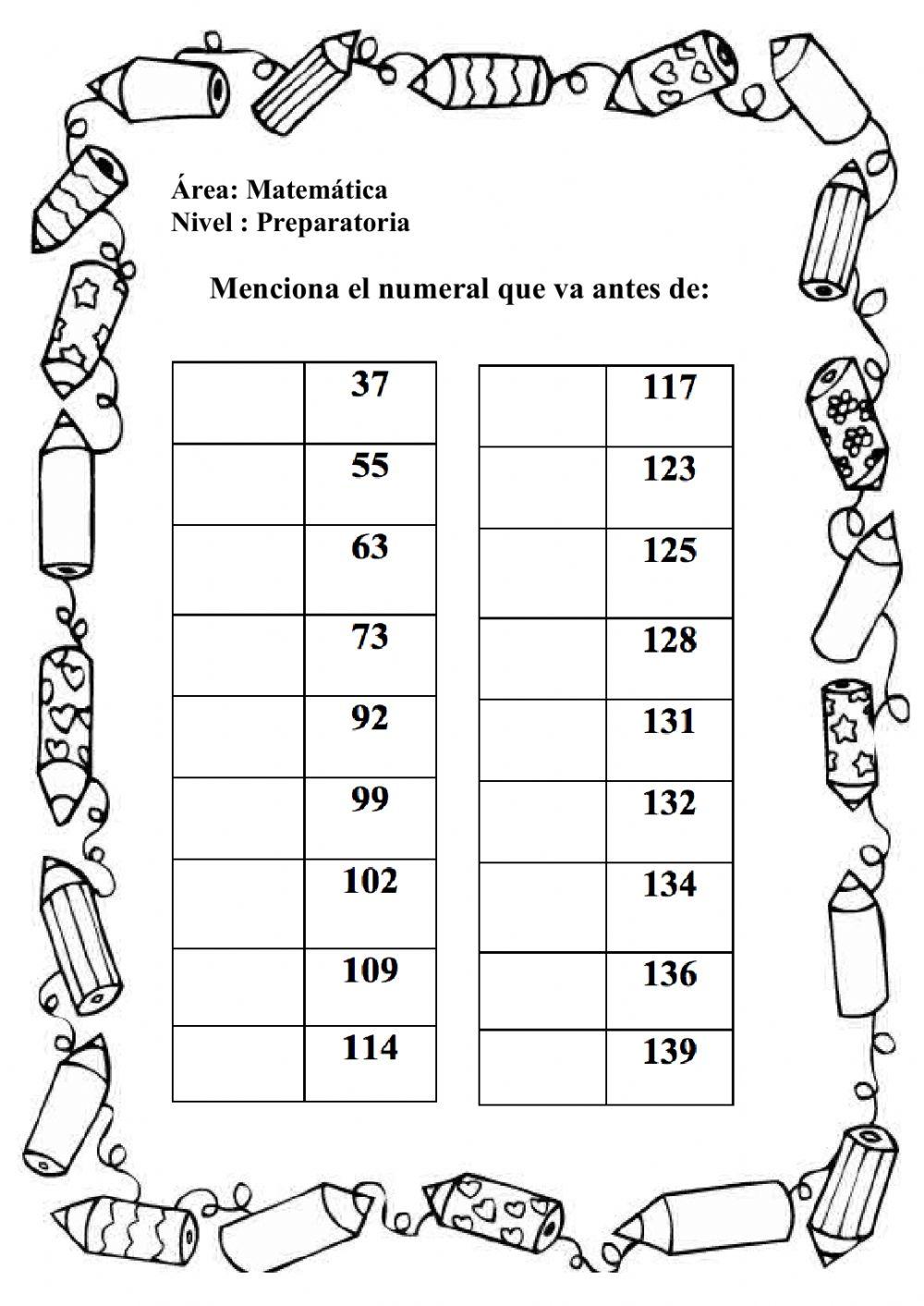 Escribe el número que va antes