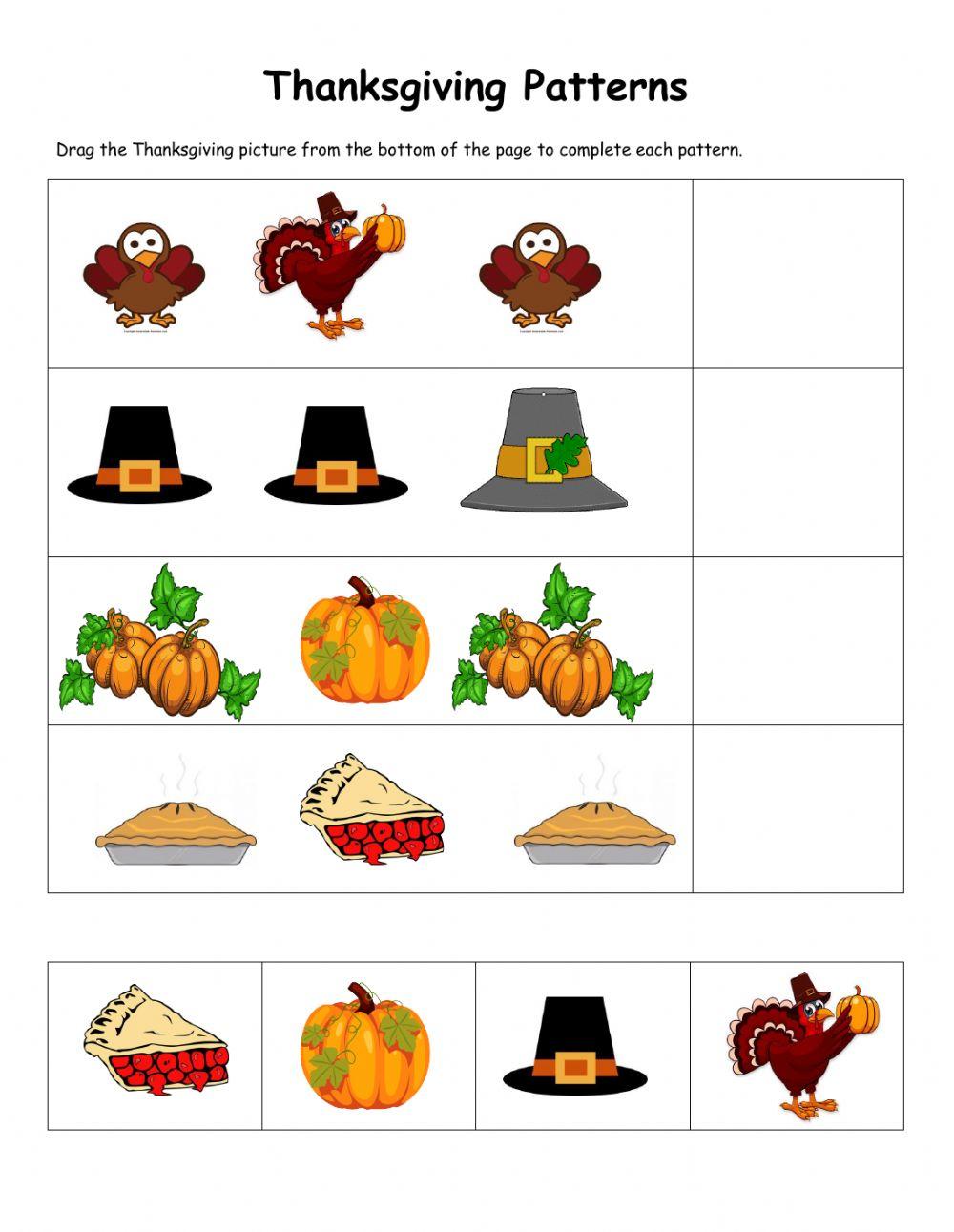 Thanksgiving Patterns Worksheet 2