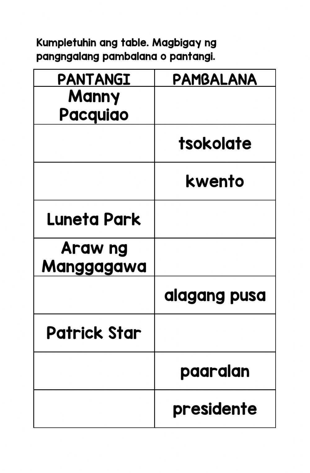 Pantangi At Pambalana 2 Worksheet Live Worksheets