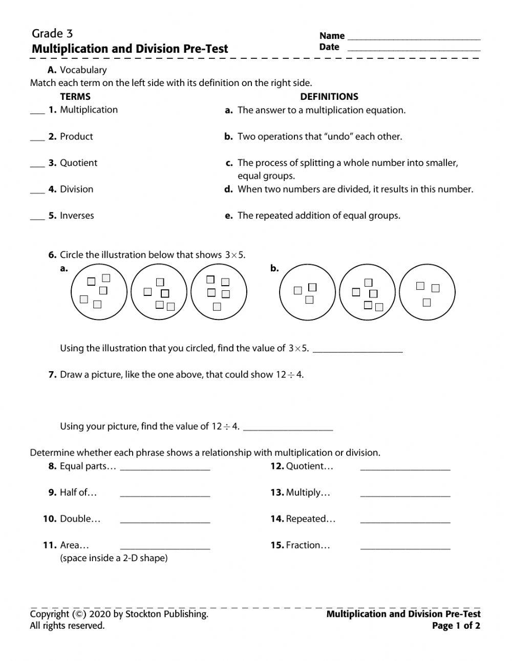 Multiplication and Division Pre-Test
